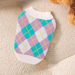 Dog Striped Knitted Sweater Cardigan Clothing (Option: Colored Quilt Purple-S)