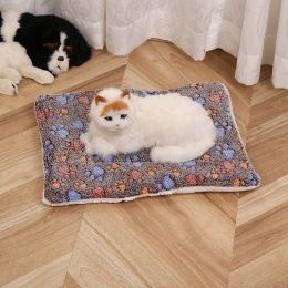Pet Mat Warm Blanket Cartoon Double-sided Kennel (Option: Coffee Dog Paw-Mat 40x50cm)