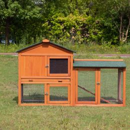 Large Wooden Rabbit Hutch Indoor and Outdoor Bunny Cage with a Removable Tray and a Waterproof Roof (Color: Orange Red+green)