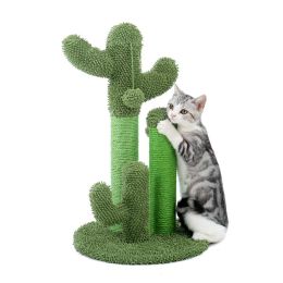 Pet Supplies Cute Cactus Tree Pet Cat Toy  With Ball Scratching Post (Color: green)
